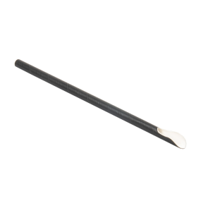 Paille en papier, noire, avec cuillère, 21 cm, ø 0.8 cm